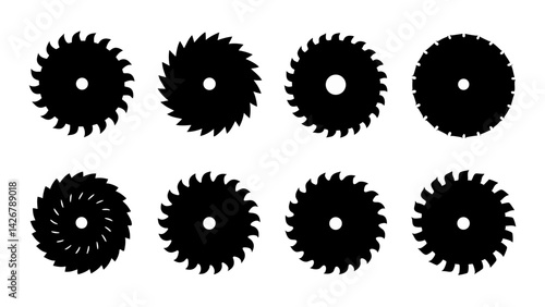 Set of circular saw silhouette vector on white background
