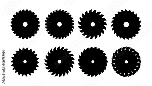 Set of circular saw silhouette vector on white background