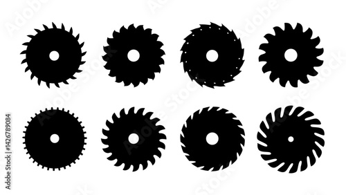 Set of circular saw silhouette vector on white background