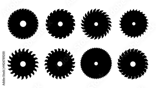 Set of circular saw silhouette vector on white background