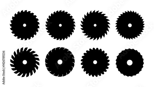 Set of circular saw silhouette vector on white background