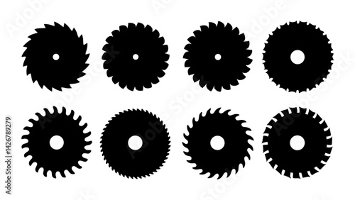 Set of circular saw silhouette vector on white background