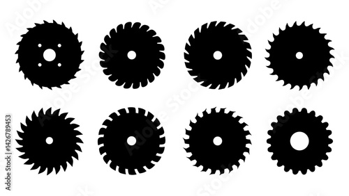 Set of circular saw silhouette vector on white background