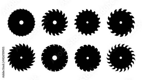 Set of circular saw silhouette vector on white background