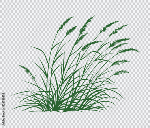 Green grass silhouette vector with wild blades swaying in the wind, perfect for natural landscape illustrations, garden-themed projects, and eco-friendly outdoor design elements and compositions.