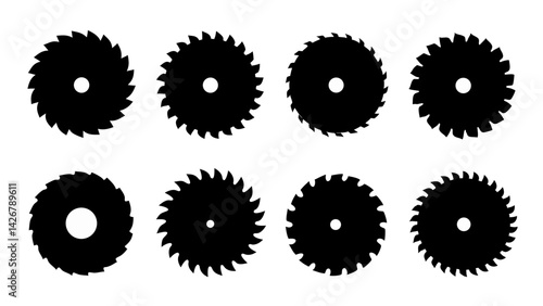 Set of circular saw silhouette vector on white background