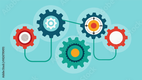 A set of gears symbolizing the interconnected nature of rational thought and how each step works together to reach a final decision.. Vector illustration