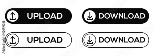 Set of Download and upload button set Vector. 