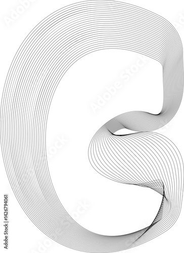 C-shaped fluid blob frame designed with layered curved lines that follow a dynamic path and organic structure.