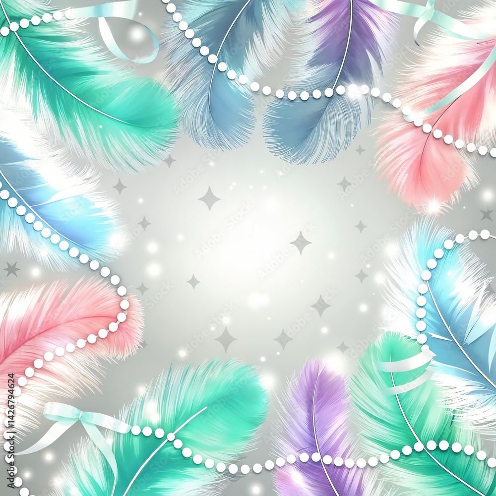 Colorful Feathers Decorative Background with Sparkles