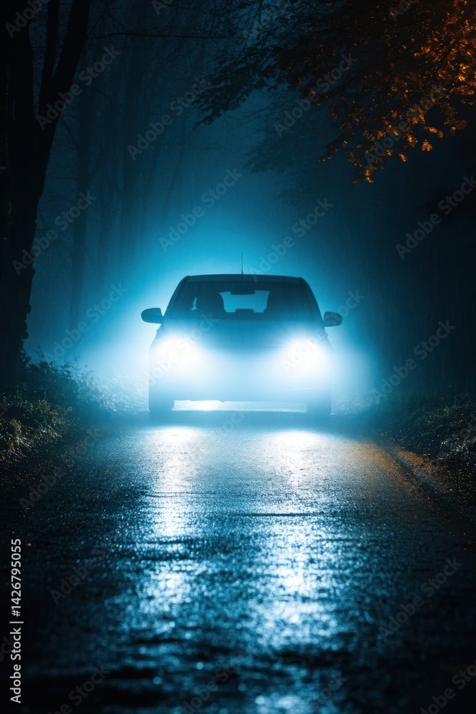Night Drive Through Foggy Forest: Mysterious Car Journey Night Drive Through Foggy Forest: Mysterious Car Journey