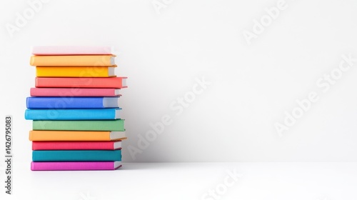 Stack of colorful books on a white background