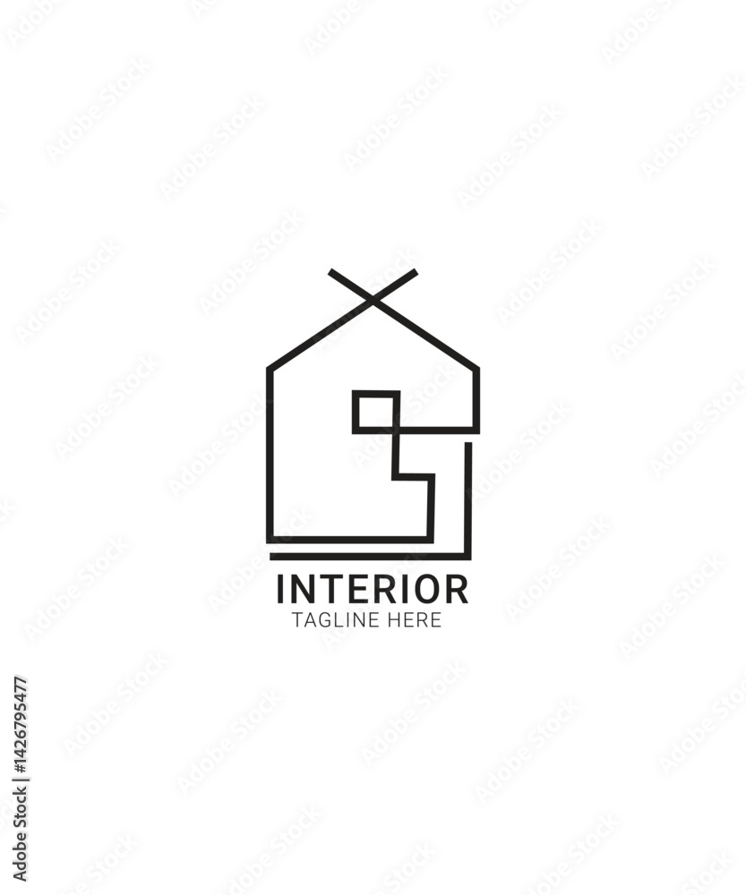 Obraz premium interior lineart logo design, minimalist interior logo design