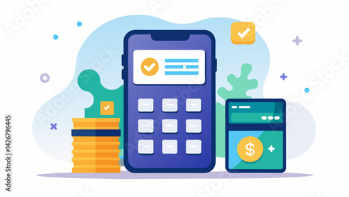 A smartphone app design featuring a calculator and the headline Find Your Perfect Loan Forgiveness Program.. Vector illustration