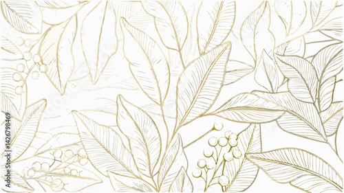 vector leaf pattern gold line  art deco nature orn (1).eps
