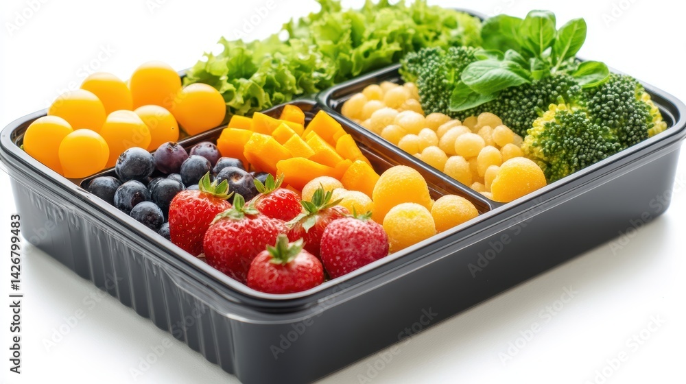 Healthy lunchbox with vegetables and fruits, isolated on white background Healthy lunchbox with vegetables and fruits, isolated on white background