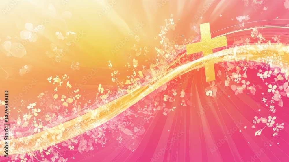 Obraz premium Gold Cross on Floral Abstract Background