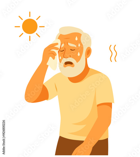 A man tired of summer heat vector illustration