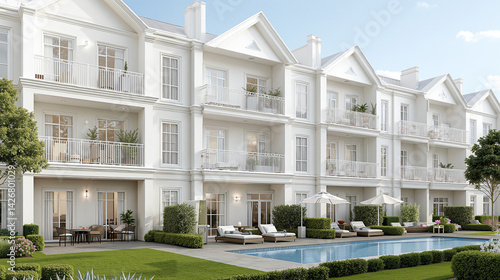 Wallpaper Mural Modern White Villas with Pool and Green Lawn   Torontodigital.ca