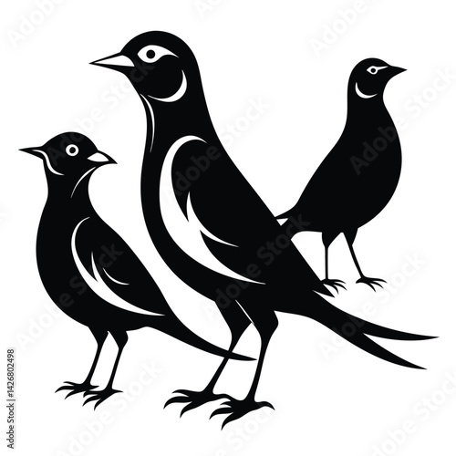 Skylark birds set isolated shilhotee vector on white background