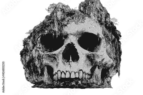 Pirate skull island halftone grunge vector design element