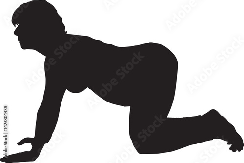 vector; silhouette pregnant woman doing floor exercises 