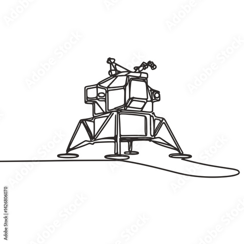 Lunar lander illustration in minimalist style on a white background  