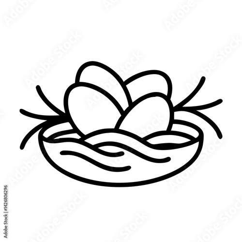 Nest eggs easter spring bird nest nature animal wildlife eggshell symbol design outline drawing