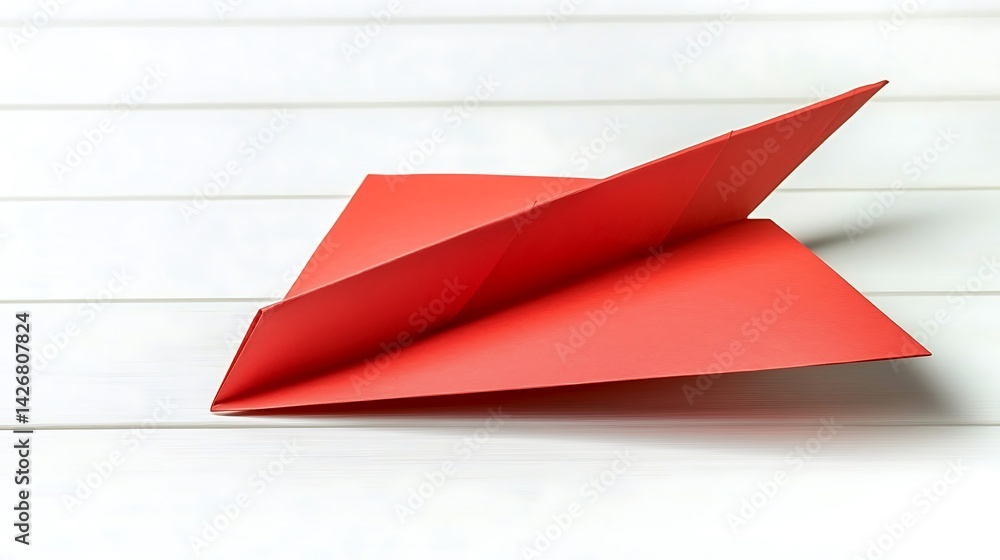 Red paper airplane on white wood Red paper airplane on white wood