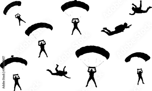 vector set of skydiving silhouettes collection
