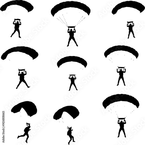 vector set of skydiving silhouettes collection
