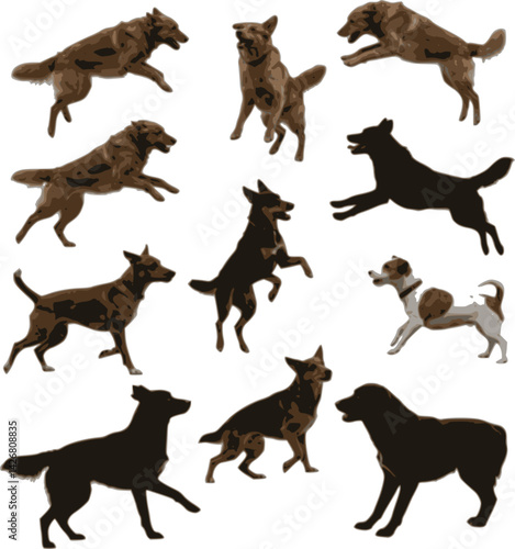 vector set of dogs in action. silhouettes collection