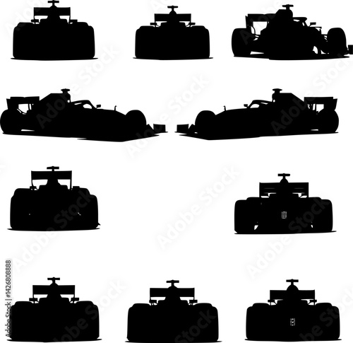 vector set of formula 1 silhouettes cars