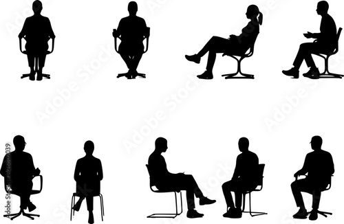 vector set of chairs and people silhouettes collection 