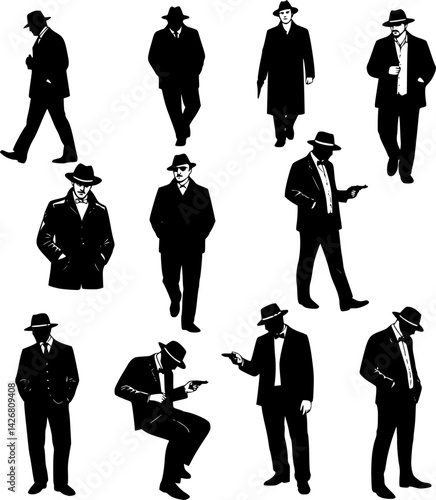 gangster silhouettes, vector set of gangster