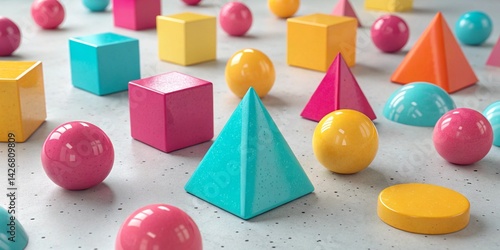 3D abstract background filled with colorful geometric shapes