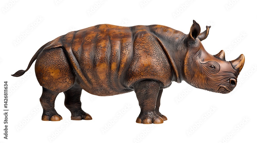 Obraz premium Intricate, dark-brown rhino figurine, detailed textured skin, side profile
