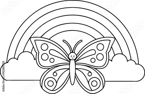 Butterfly above Clouds under Rainbow with Transparent Background