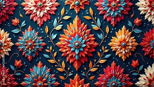 Intricate floral damask textile repeating pattern , botanical, design element