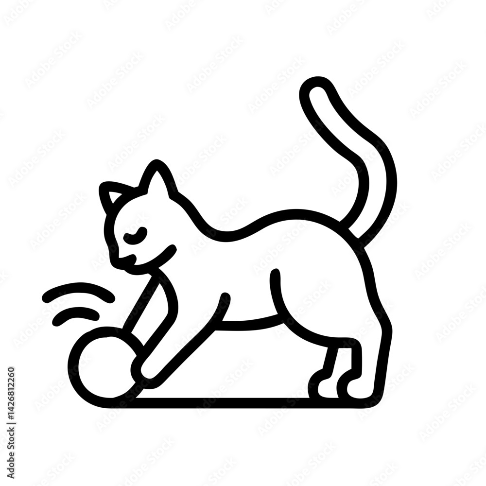 Obraz premium Cat playing with ball vector illustration cute kitten pet animal domestic feline playful kitty game toy line art