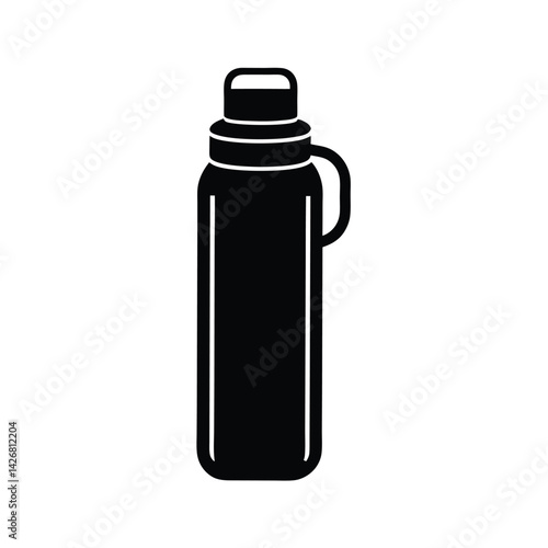 Thermos Bottle Stencil Icon Silhouette Vector Illustration