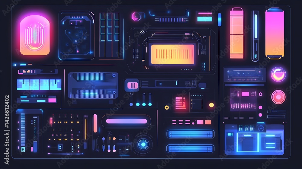 Neon Futuristic Tech Interface. Neon Futuristic Tech Interface.