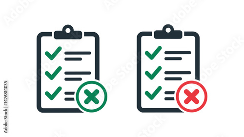 Checklist Icons: A pair of minimalist checklist icons, one illustrating task completion with green checks and another indicating failure with a red cross.