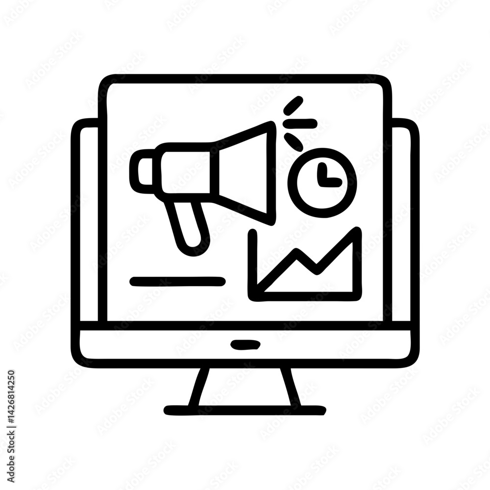 Marketing advertising strategy campaign promotion megaphone chart clock analytics computer icon Marketing advertising strategy campaign promotion megaphone chart clock analytics computer icon