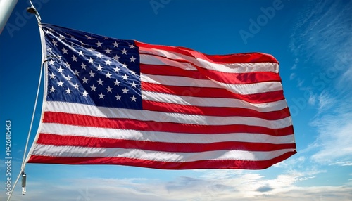 generous american flag on the blue sky