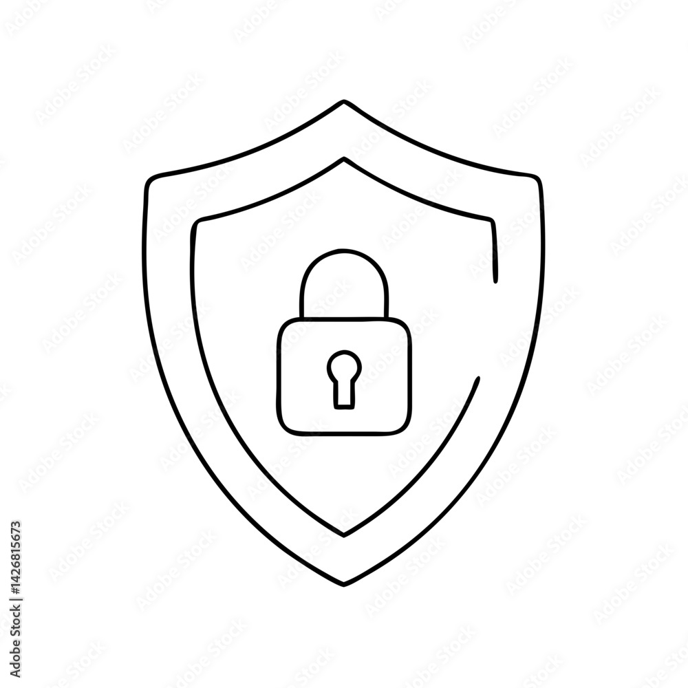 Shield icon with padlock representing home and cybersecurity protection Shield icon with padlock representing home and cybersecurity protection