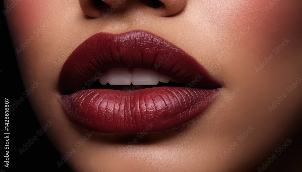 Fototapeta premium Close-up of Luscious Lips with Deep Burgundy Matte Lipstick Beauty and Makeup Photography