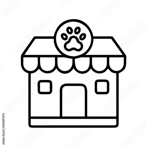 Pet shop icon animal store veterinary clinic paw print outline building storefront market design graphic
