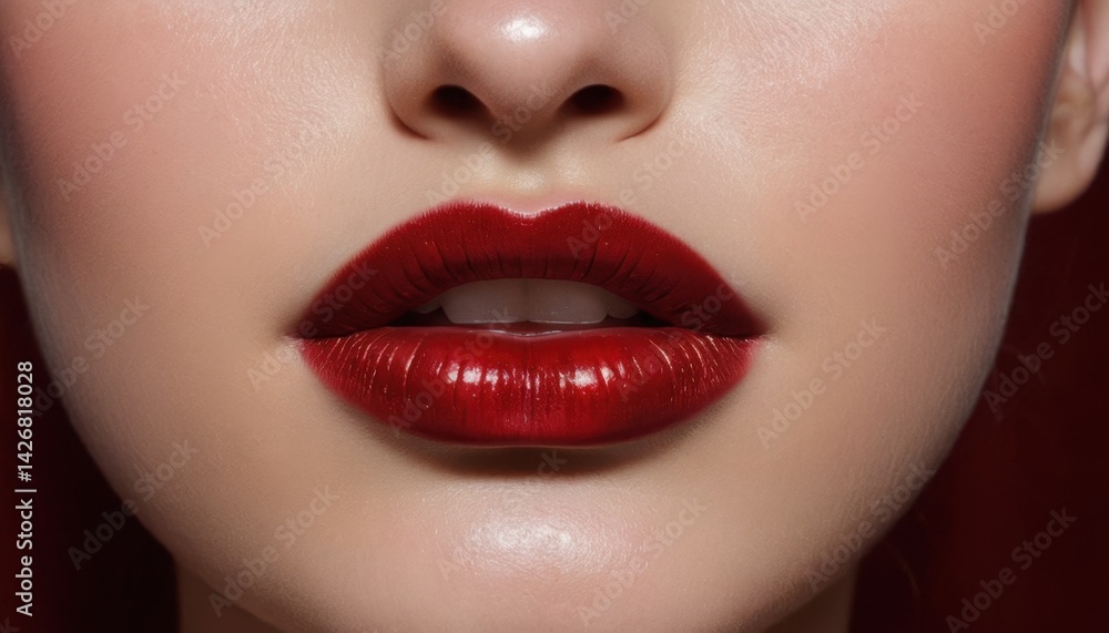 Obraz premium Close-up of a Woman's Lips with Bold Red Lipstick A Stunning Image of Beauty and Makeup