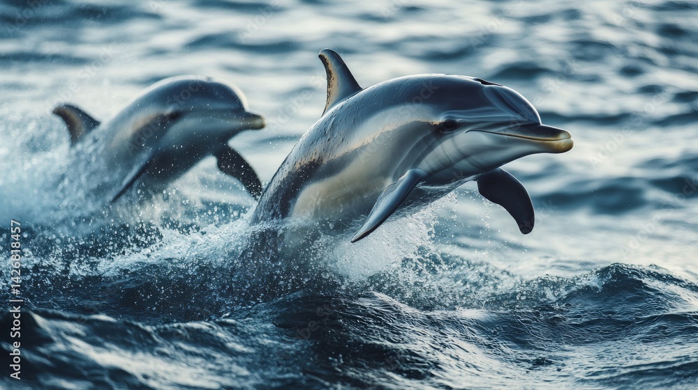 Fototapeta premium Dolphins jumping and swimming in the ocean